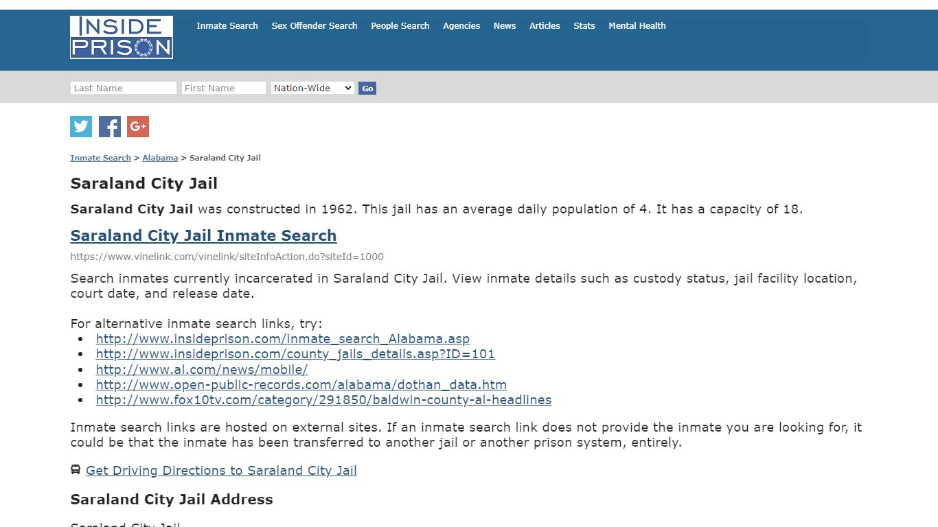 Saraland City Jail - Alabama - Inmate Search - Inside Prison